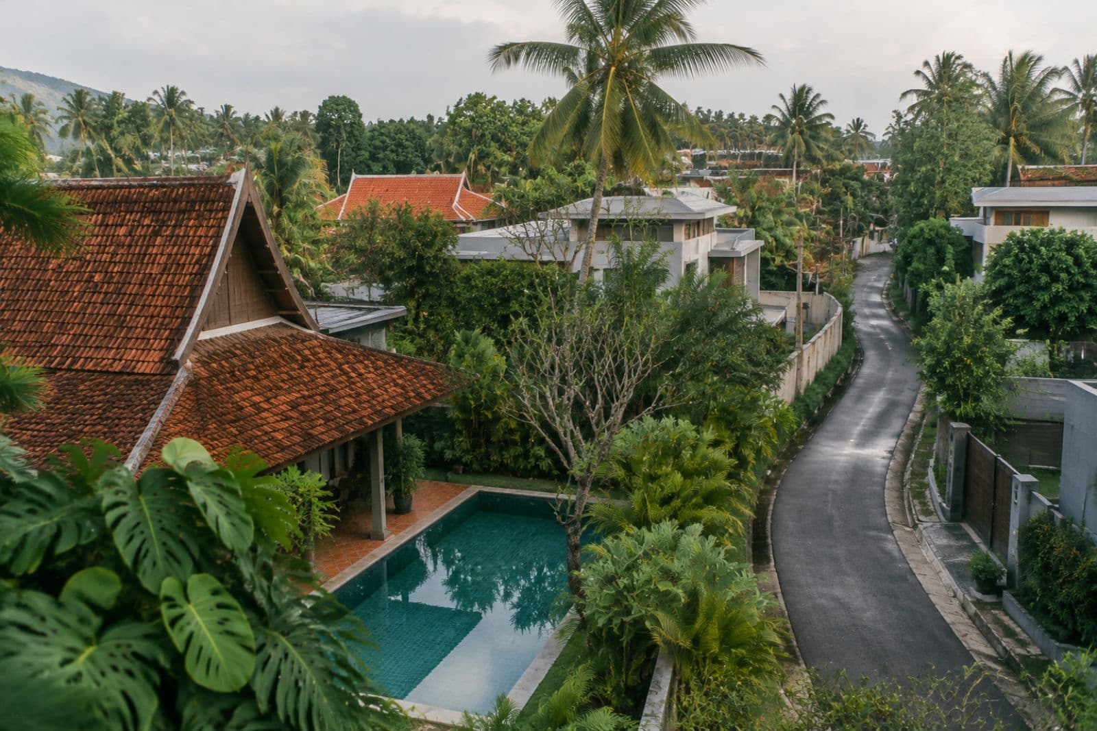 Elevated view of Thai residential neighbourhood