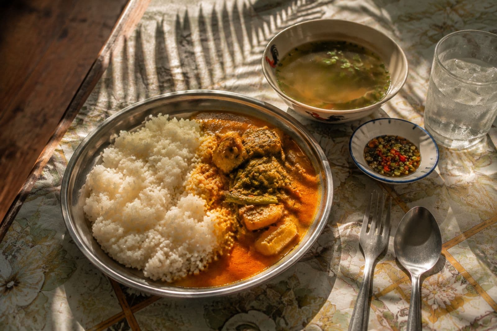 Southern Thai lunch on stainless plate